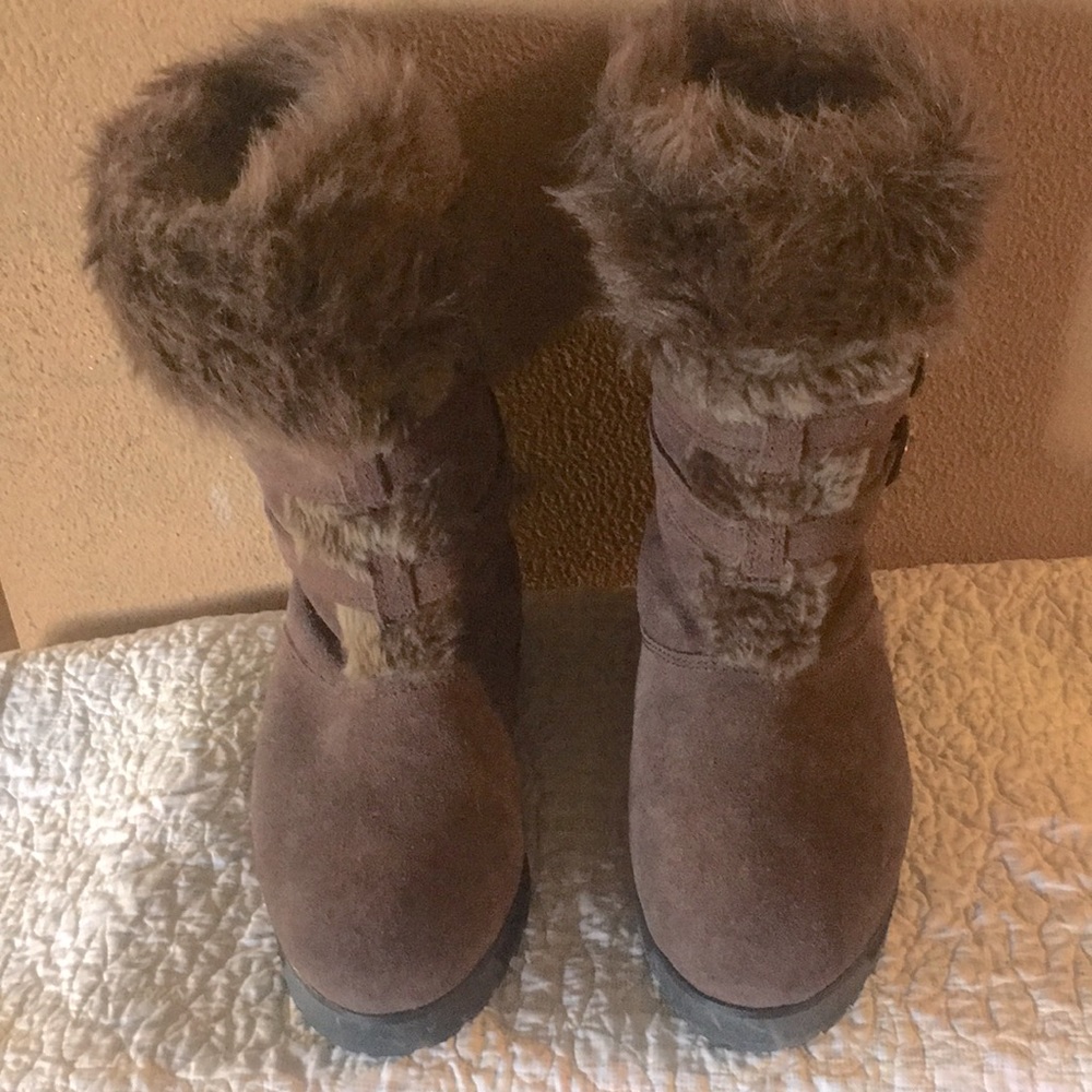 Neiman Marcus Winter Ladies Boots NEW Size 6 Brown Leather fur trimmed Warm Cute